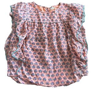 Orange Pink Turquoise Boho Ruffle Blouse World Market L/XL